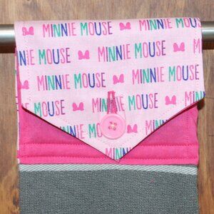 MINNIE MOUSE PRINT HAND TOWEL PINK & GRAY HANDMADE HANGING KITCHEN GRAY COTTON